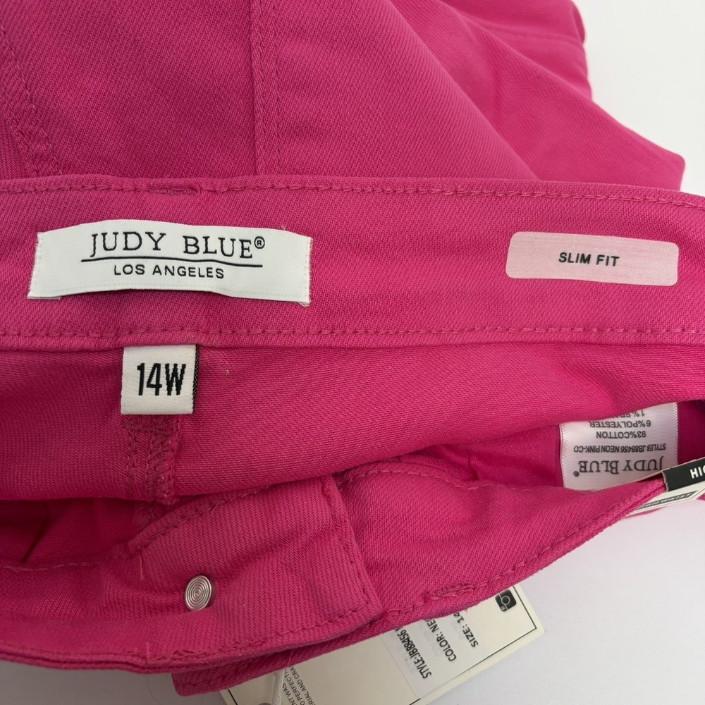 Judy Blue NWT Hi-Rise Slim Fit Neon Pink Denim Jeans Size 14W Style #88456 - Picture 2 of 6
